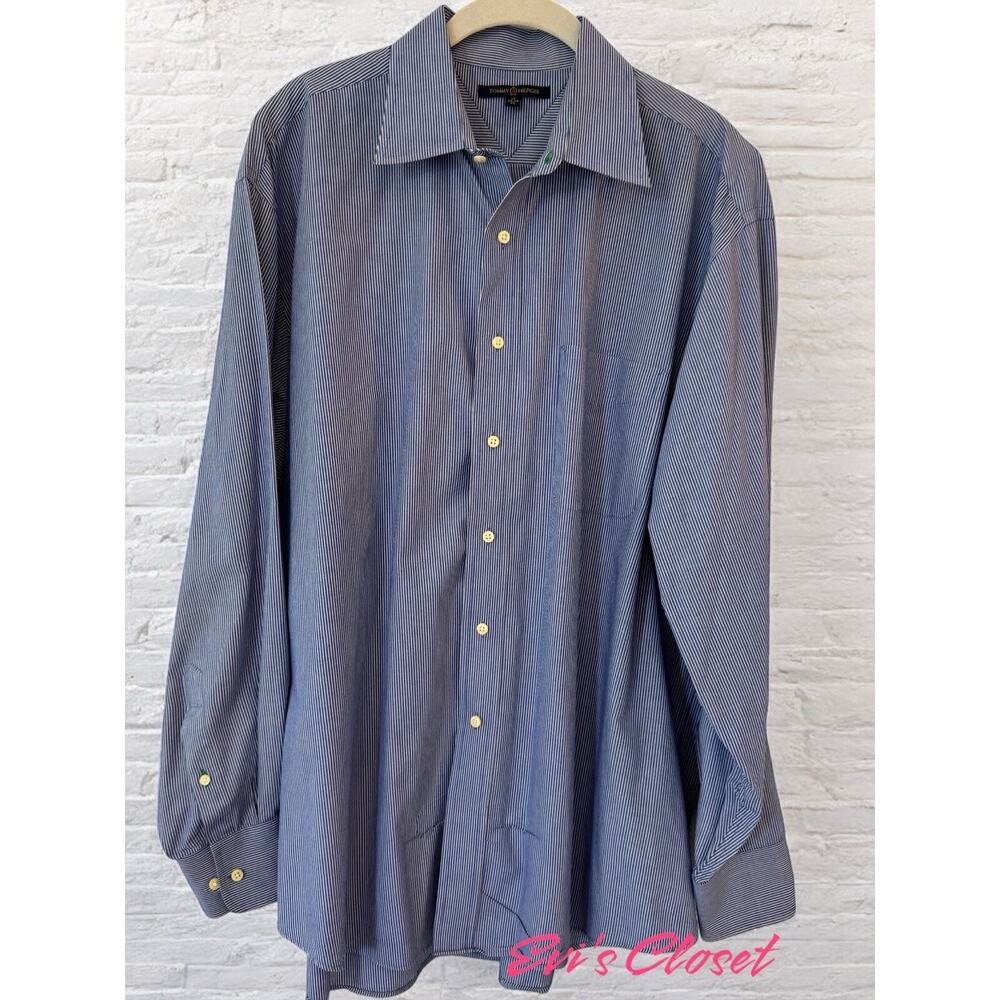 Tommy Hilfiger Mens Shirt Blue White Stripe Regular Fit Sz 17 34-35  XL